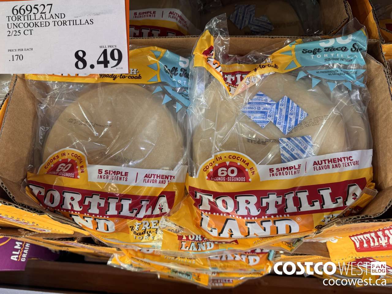 669527 TORTILLALAND UNCOOKED TORTILLAS 2/25 CT  $8.49