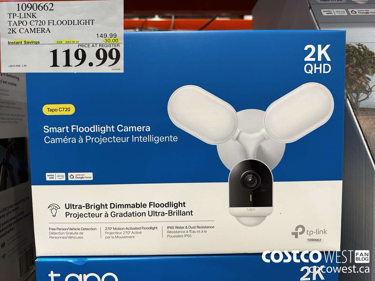 1090662 TP-LINK TAPO C720 FLOODLIGHT 2K CAMERA ($30.00 INSTANT SAVINGS EXPIRES ON 2025-09-14) $119.99