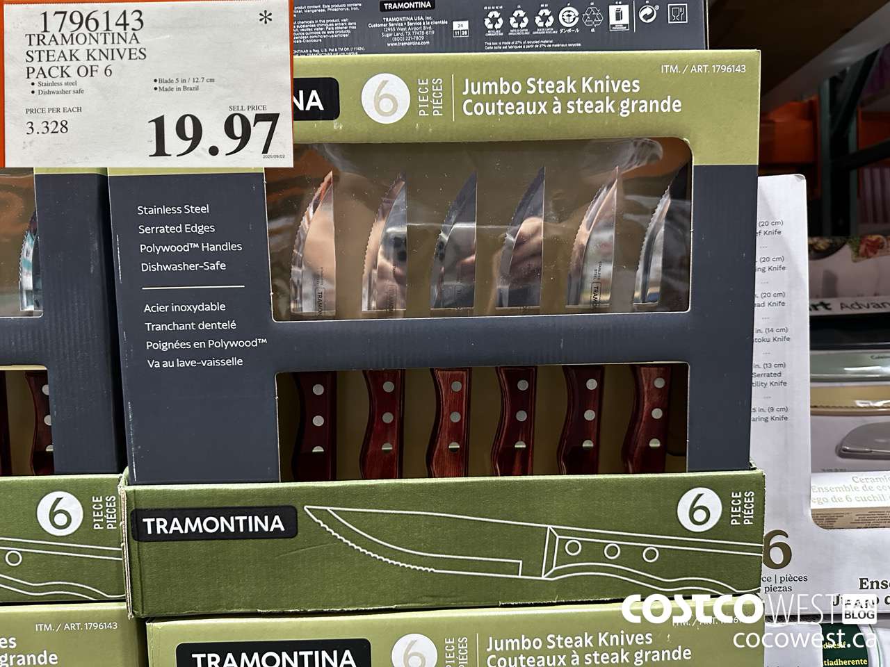 1796143 TRAMONTINA STEAK KNIVES PACK OF 6 $19.97