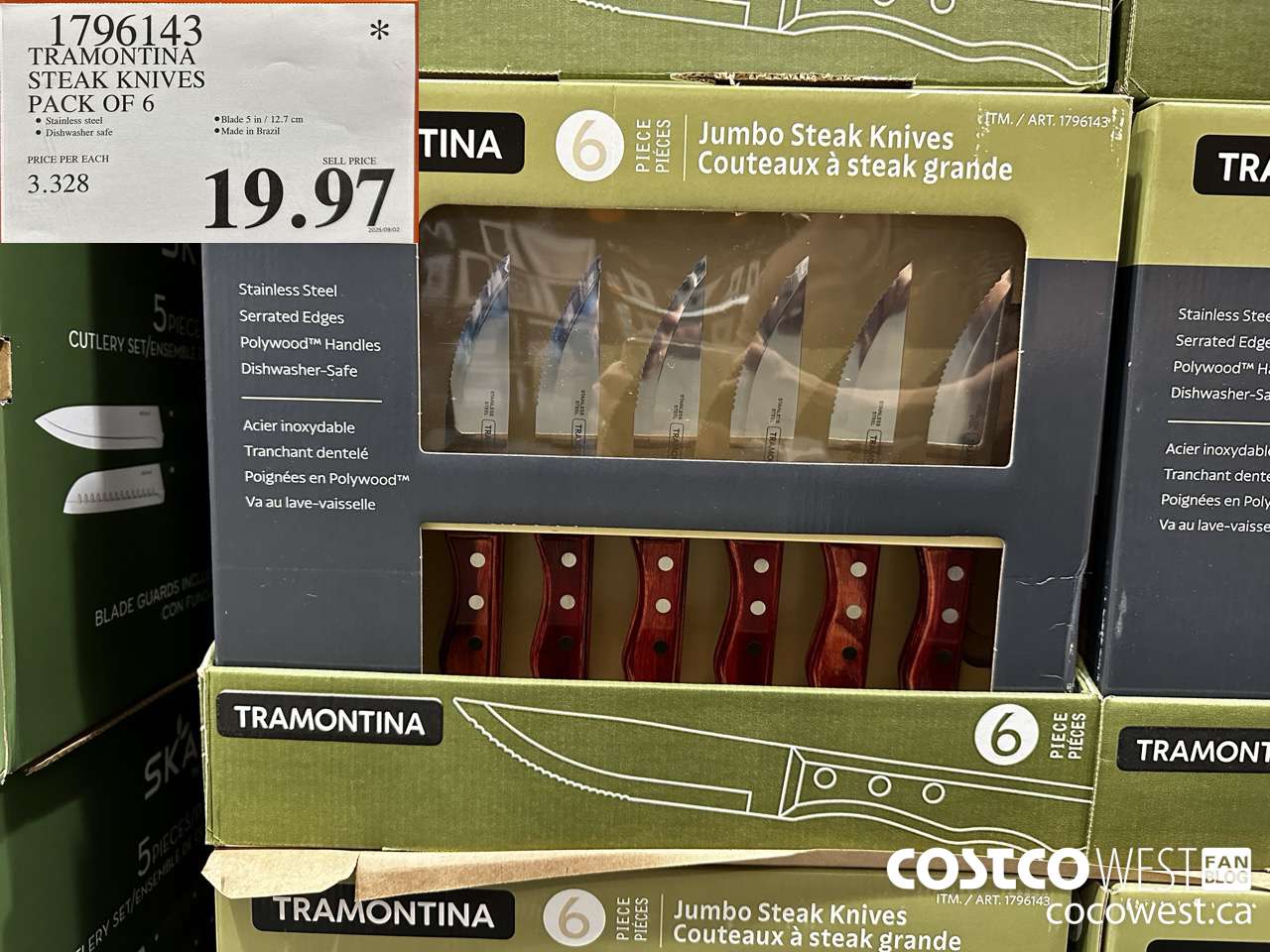 1796143 TRAMONTINA STEAK KNIVES PACK OF 6 $19.97