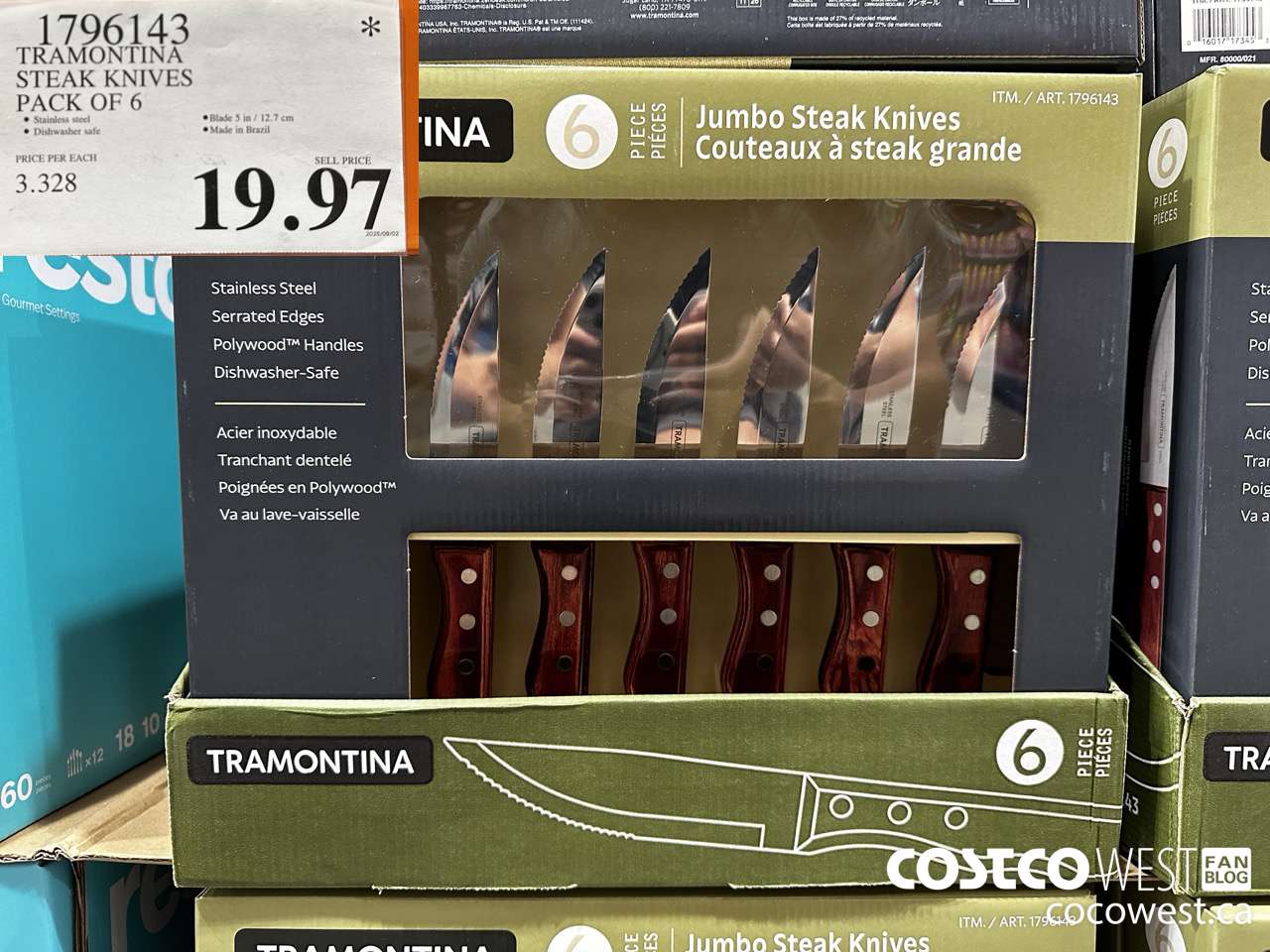 1796143 TRAMONTINA STEAK KNIVES PACK OF 6 $19.97