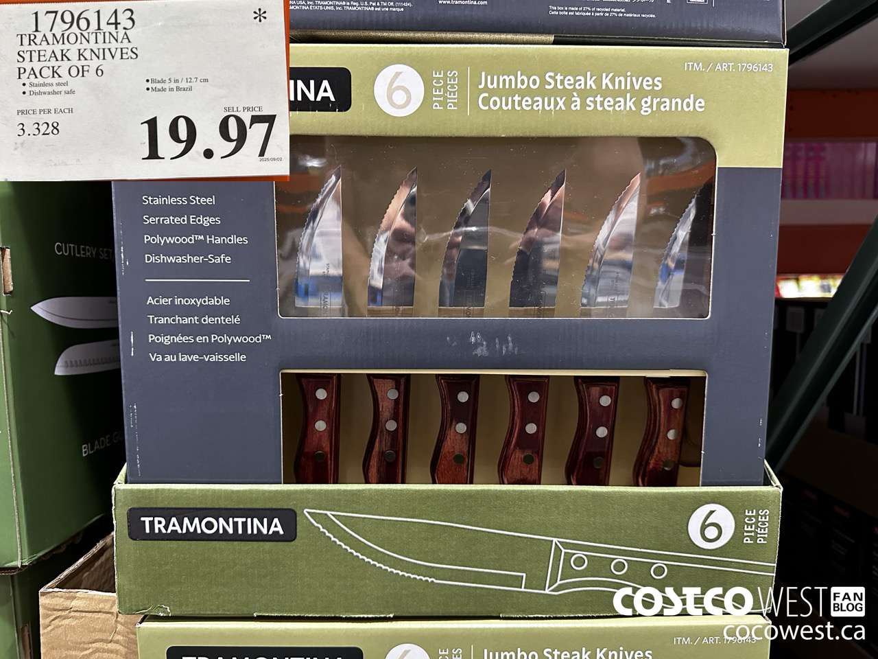 1796143 TRAMONTINA STEAK KNIVES PACK OF 6 $19.97