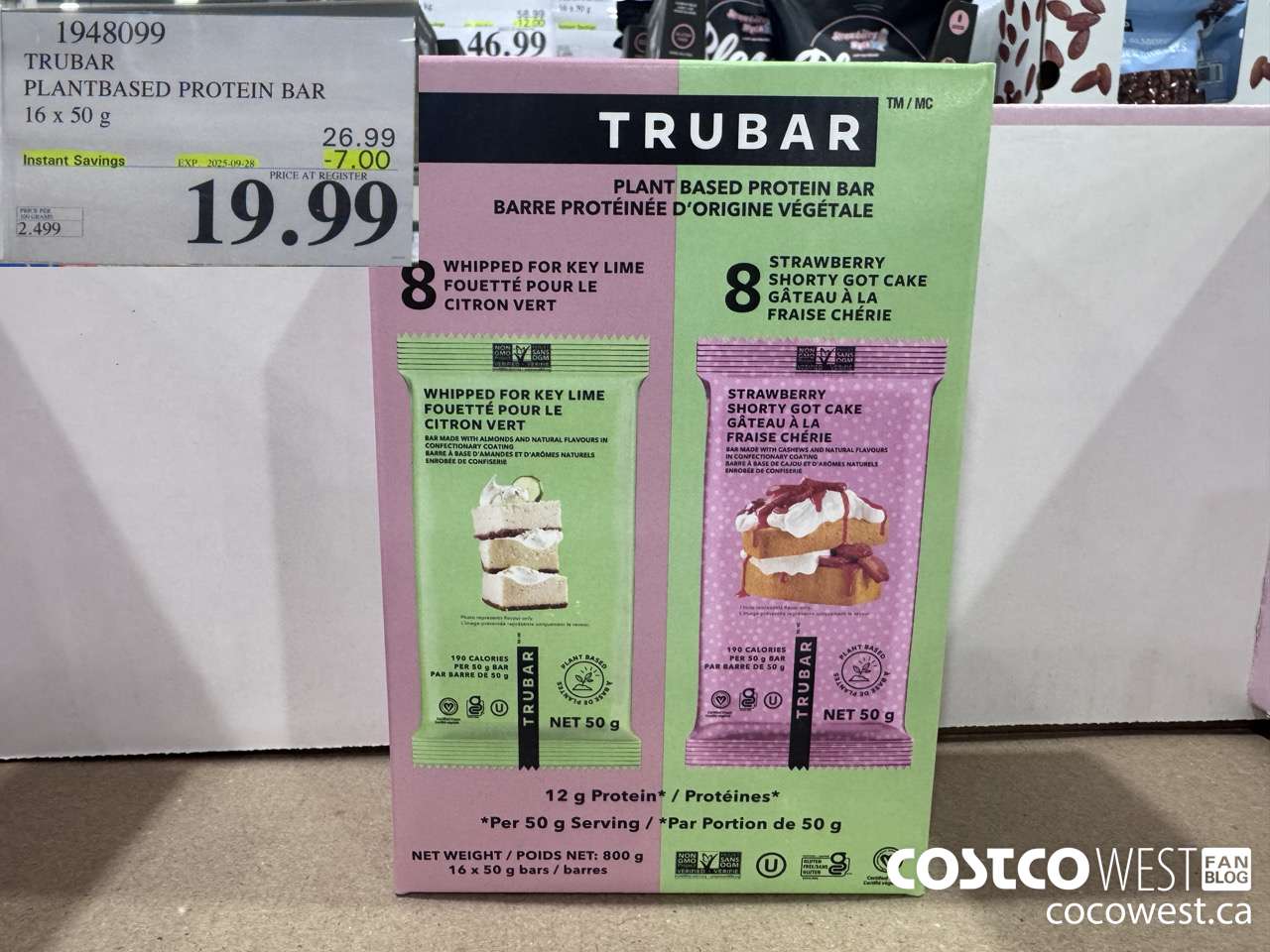 1948099 TRUBAR PLANTBASED PROTEIN BAR 16 X 50G ($7.00 INSTANT SAVINGS EXPIRES ON 2025-09-28) $19.99