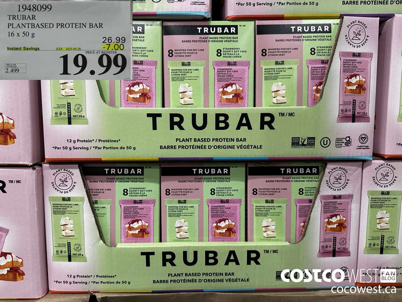 1948099 TRUBAR PLANTBASED PROTEIN BAR 16 X 50G ($7.00 INSTANT SAVINGS EXPIRES ON 2025-09-28) $19.99