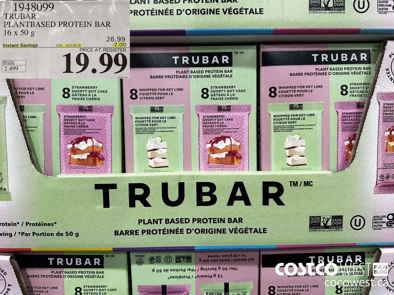 1948099 TRUBAR PLANTBASED PROTEIN BAR 16 X 50G ($7.00 INSTANT SAVINGS EXPIRES ON 2025-09-28) $19.99