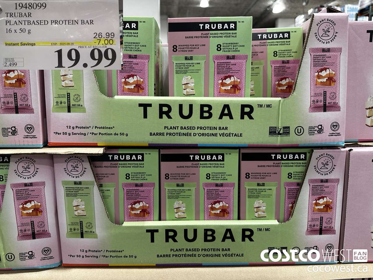 1948099 TRUBAR PLANTBASED PROTEIN BAR 16 X 50G ($7.00 INSTANT SAVINGS EXPIRES ON 2025-09-28) $19.99