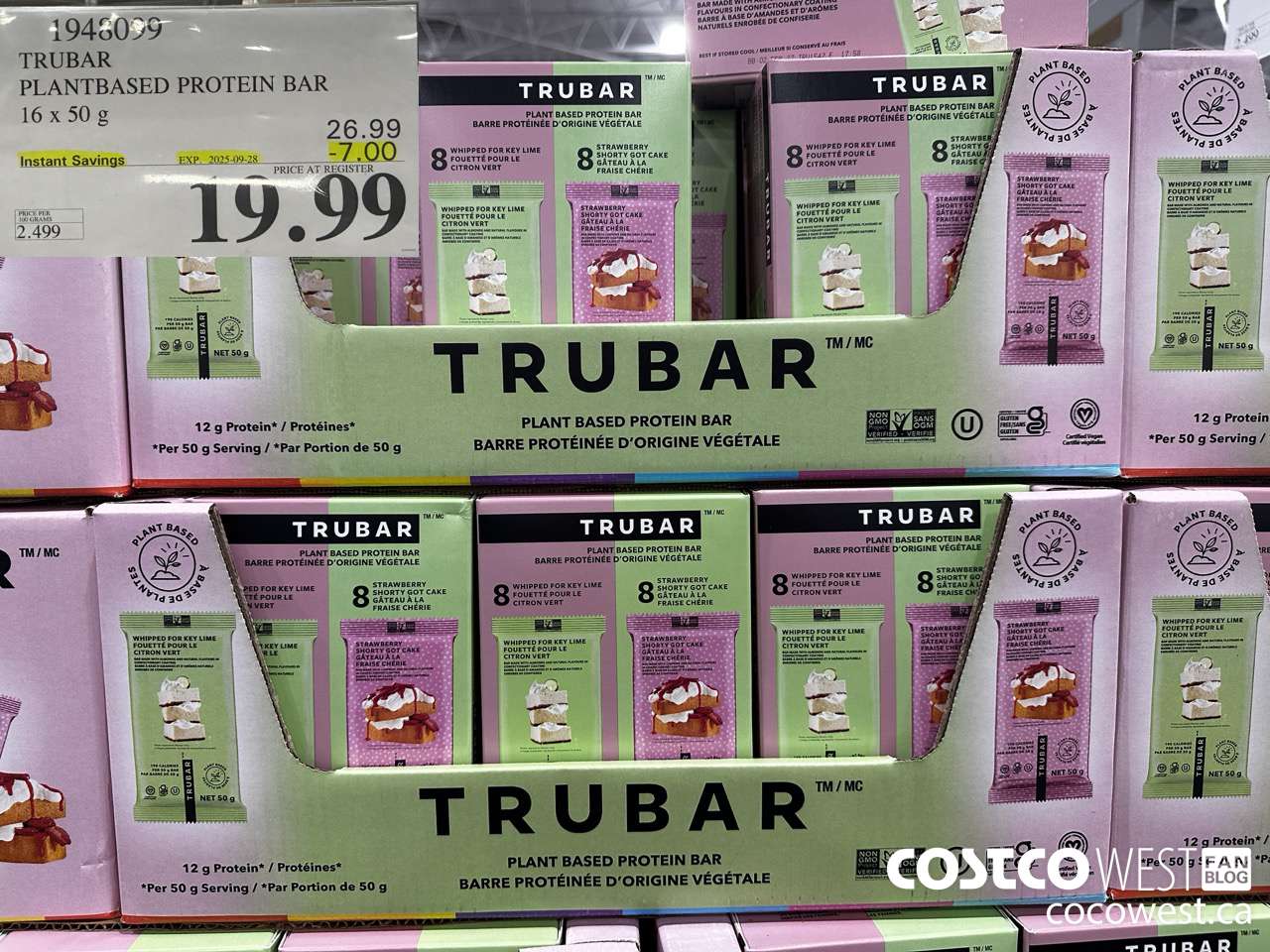 1948099 TRUBAR PLANTBASED PROTEIN BAR 16 X 50G ($7.00 INSTANT SAVINGS EXPIRES ON 2025-09-28) $19.99
