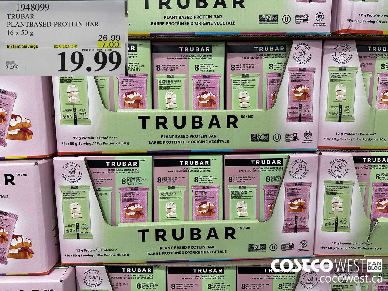 1948099 TRUBAR PLANTBASED PROTEIN BAR 16 X 50G ($7.00 INSTANT SAVINGS EXPIRES ON 2025-10-05) $19.99