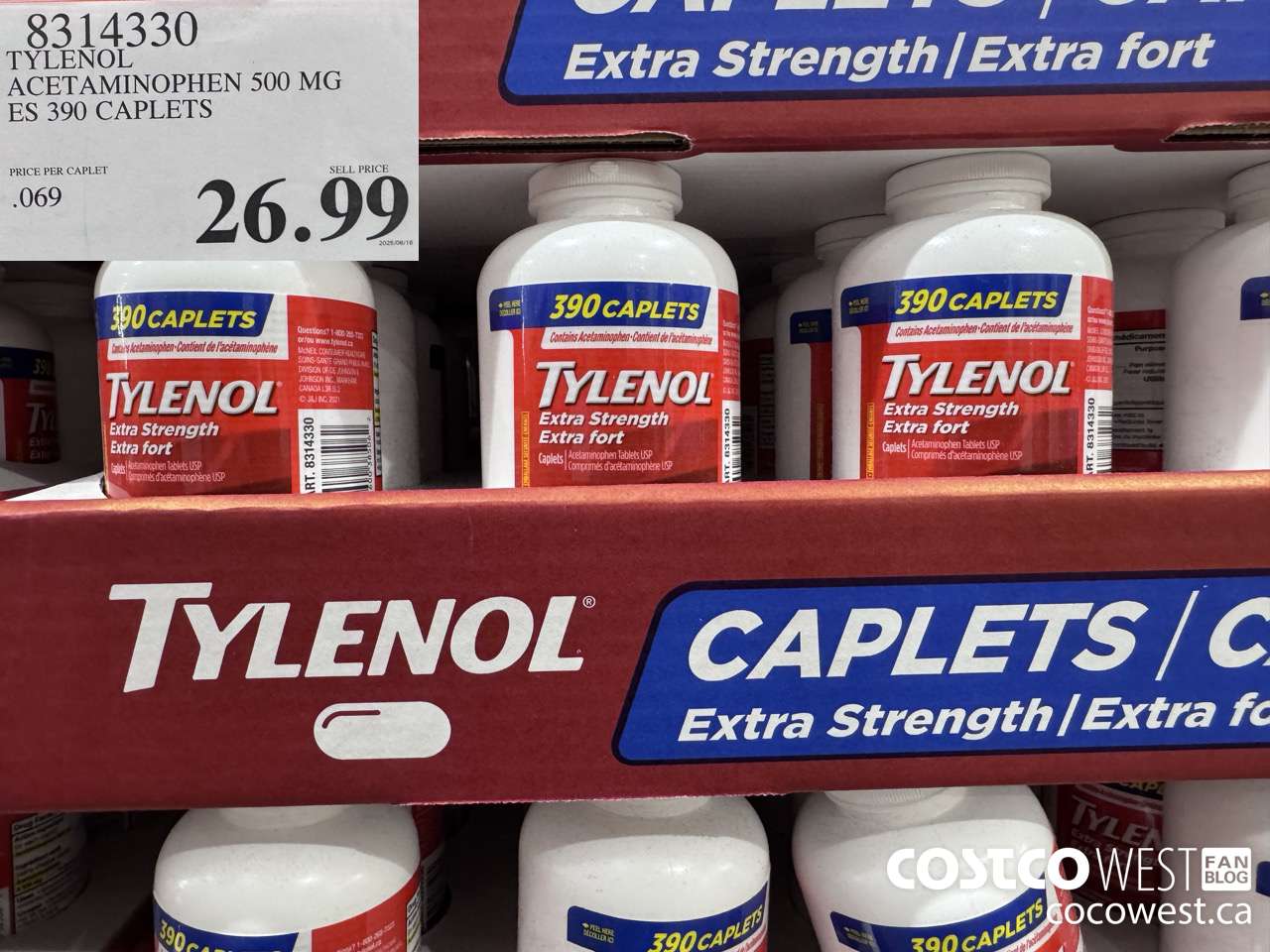 8314330 TYLENOL ACETAMINOPHEN 500MG ES 390 CAPLETS $26.99