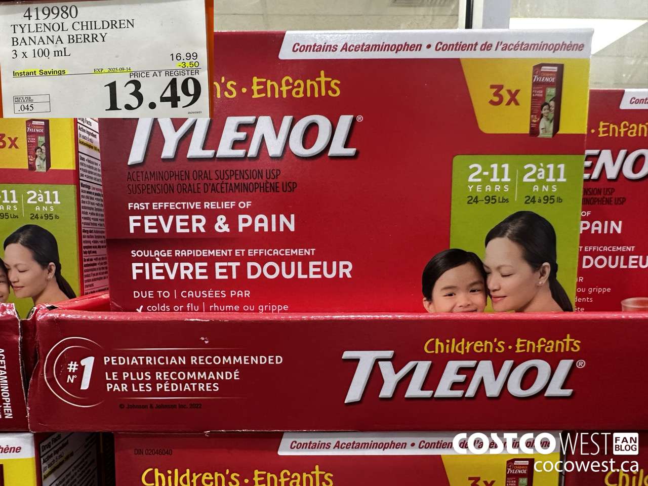 419980 TYLENOL BANANA BERRY 3 X 100ML ($3.50 INSTANT SAVINGS EXPIRES ON 2025-09-14) $13.49