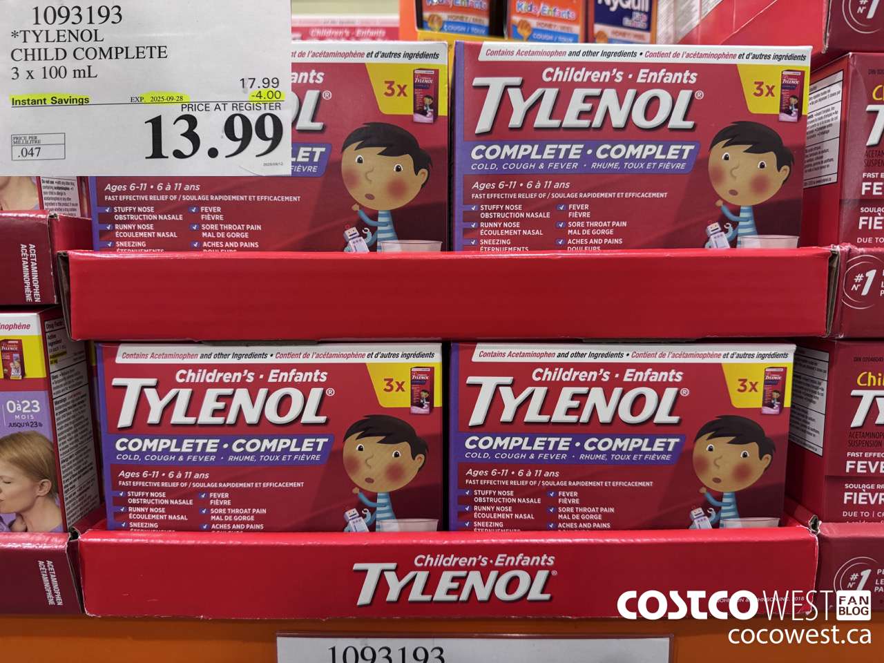 1093193 TYLENOL CHILD COMPLETE 3 X 100 ML ($4.00 INSTANT SAVINGS EXPIRES ON 2025-09-28) $13.99