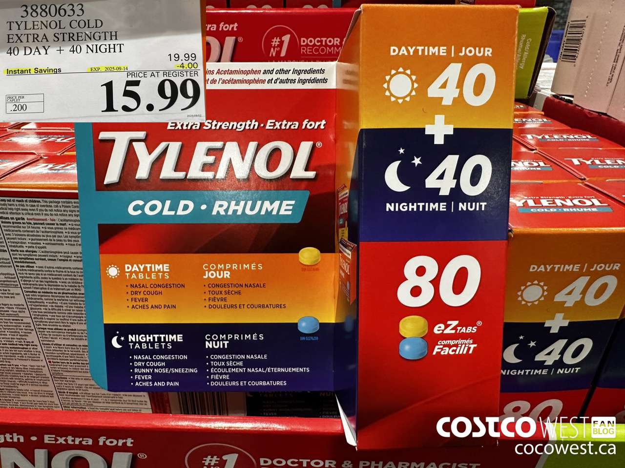 3880633 TYLENOL COLD EXTRA STRENGTH CAPLETS 40 DAYS + 40 NIGHTS ($4.00 INSTANT SAVINGS EXPIRES ON 2025-09-14) $15.99