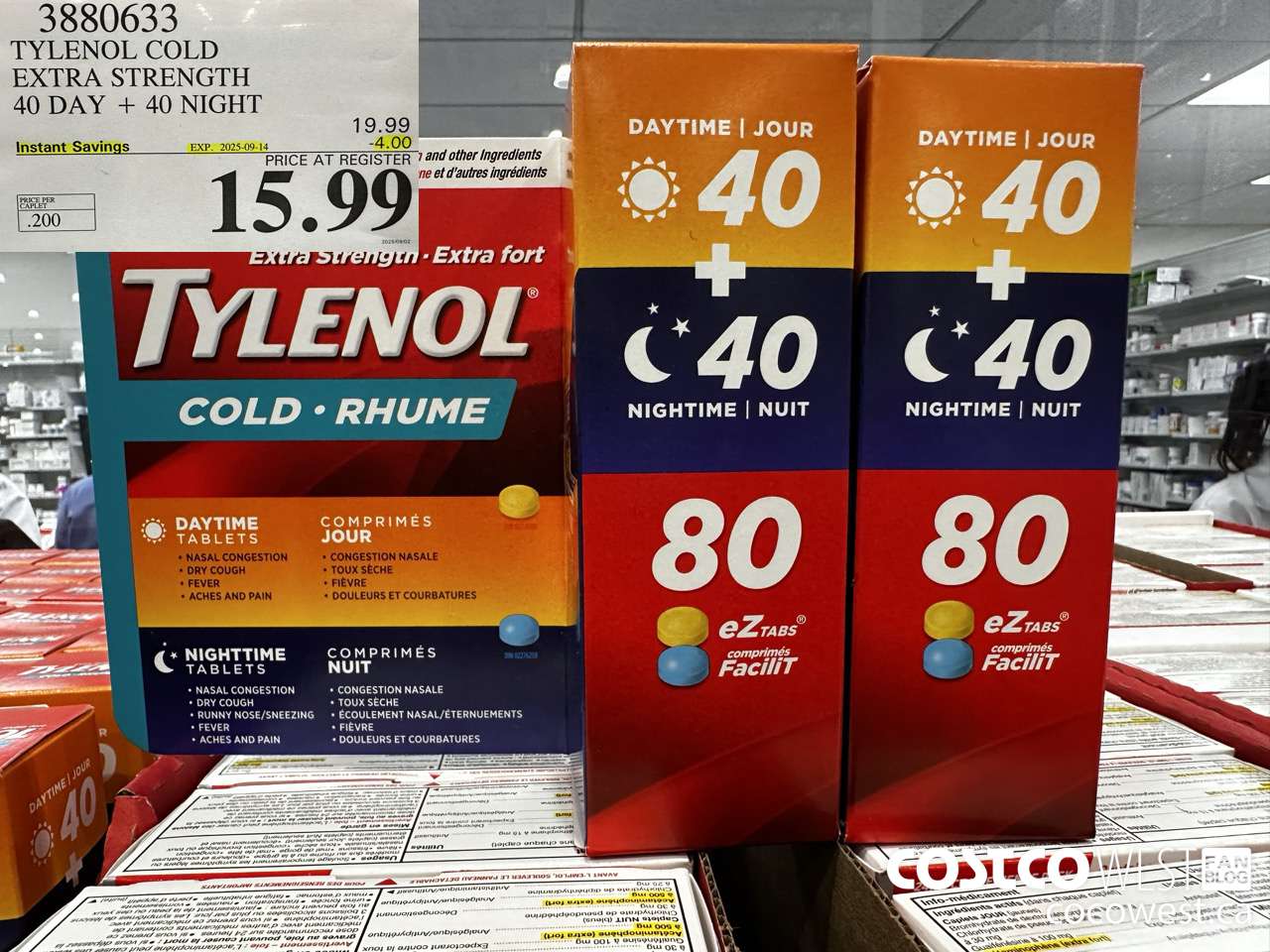 3880633 TYLENOL COLD EXTRA STRENGTH CAPLETS 40 DAYS + 40 NIGHTS ($4.00 INSTANT SAVINGS EXPIRES ON 2025-09-14) $15.99