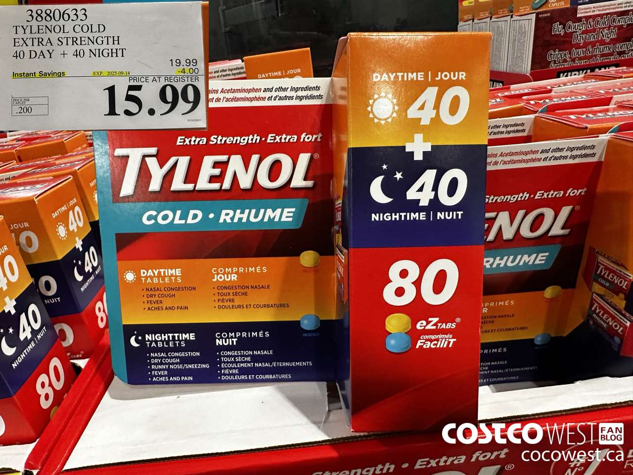 3880633 TYLENOL COLD EXTRA STRENGTH CAPLETS 40 DAYS + 40 NIGHTS ($4.00 INSTANT SAVINGS EXPIRES ON 2025-09-14) $15.99