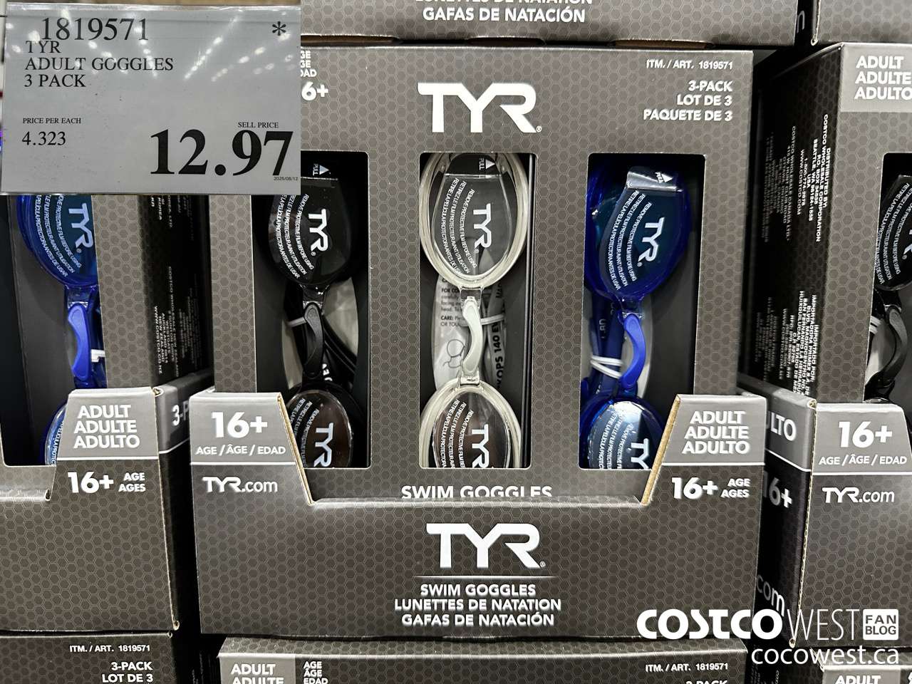 1819571 TYR ADULT GOGGLES 3 PACK 16+ $12.97