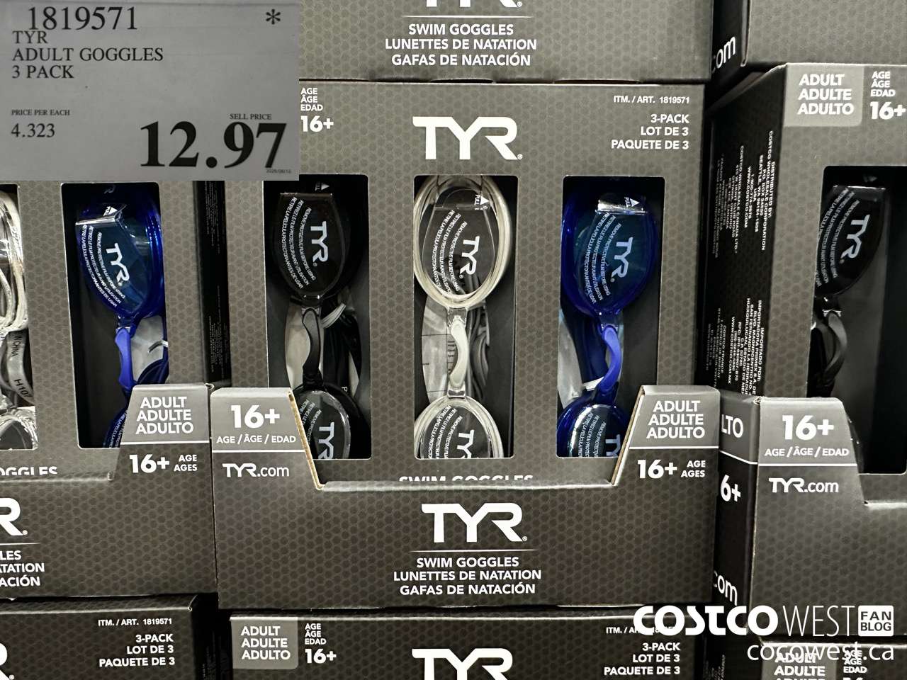 1819571 TYR ADULT GOGGLES 3 PACK 16+ $12.97