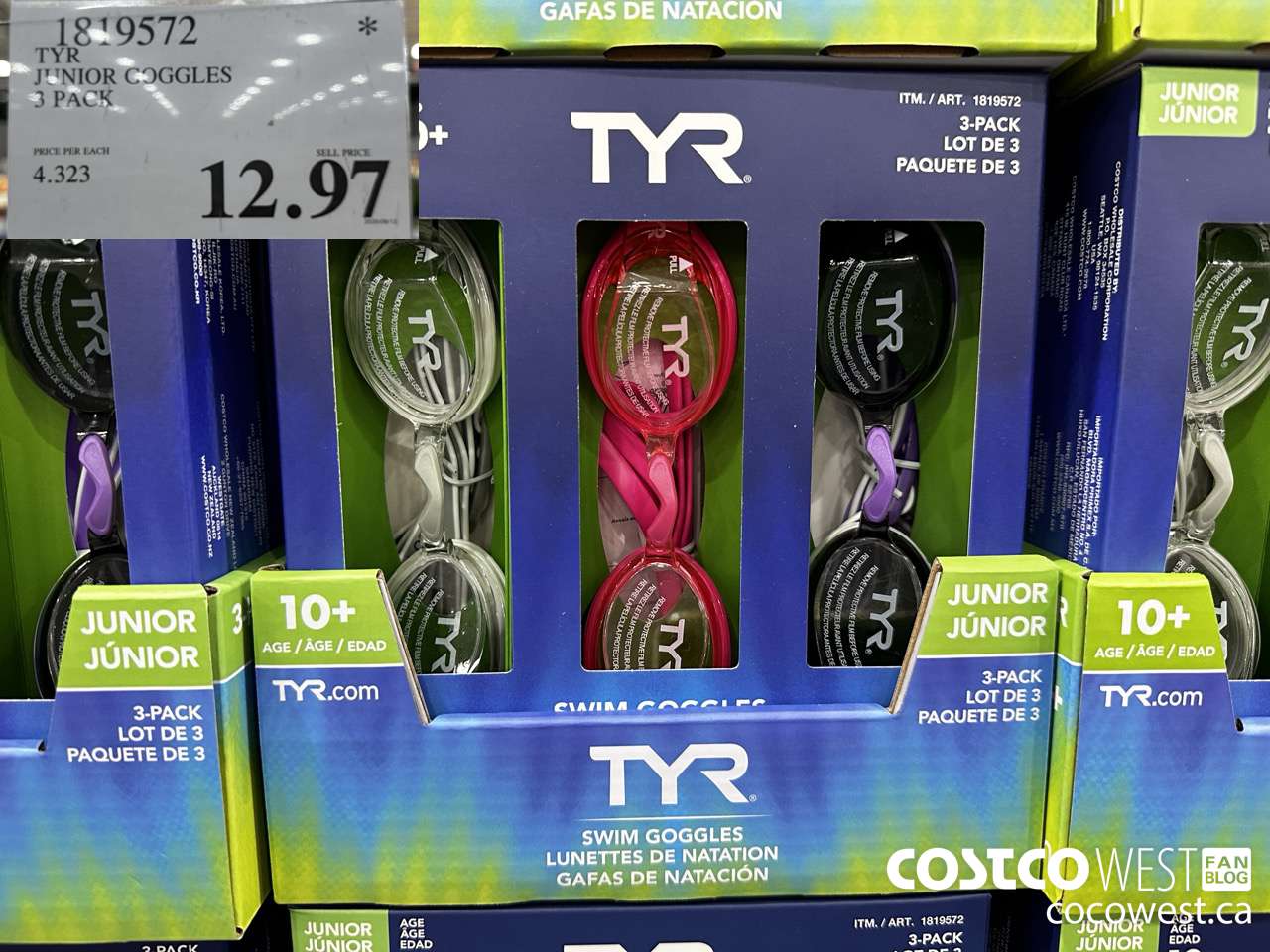 1819572 TYR JUNIOR GOGGLES 3 PACK $12.97