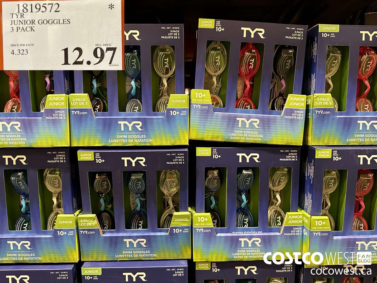 1819572 TYR JUNIOR GOGGLES 3 PACK $12.97