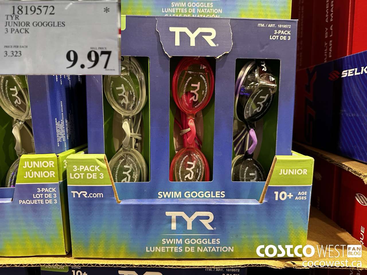 1819572 TYR JUNIOR GOGGLES 3 PACK $9.97