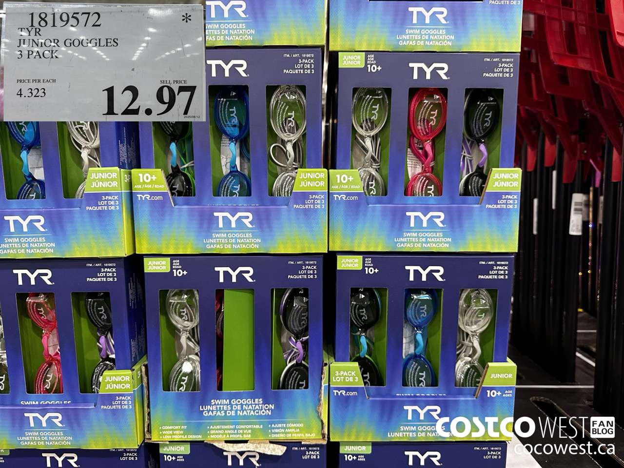 1819572 TYR JUNIOR GOGGLES 3 PACK $12.97