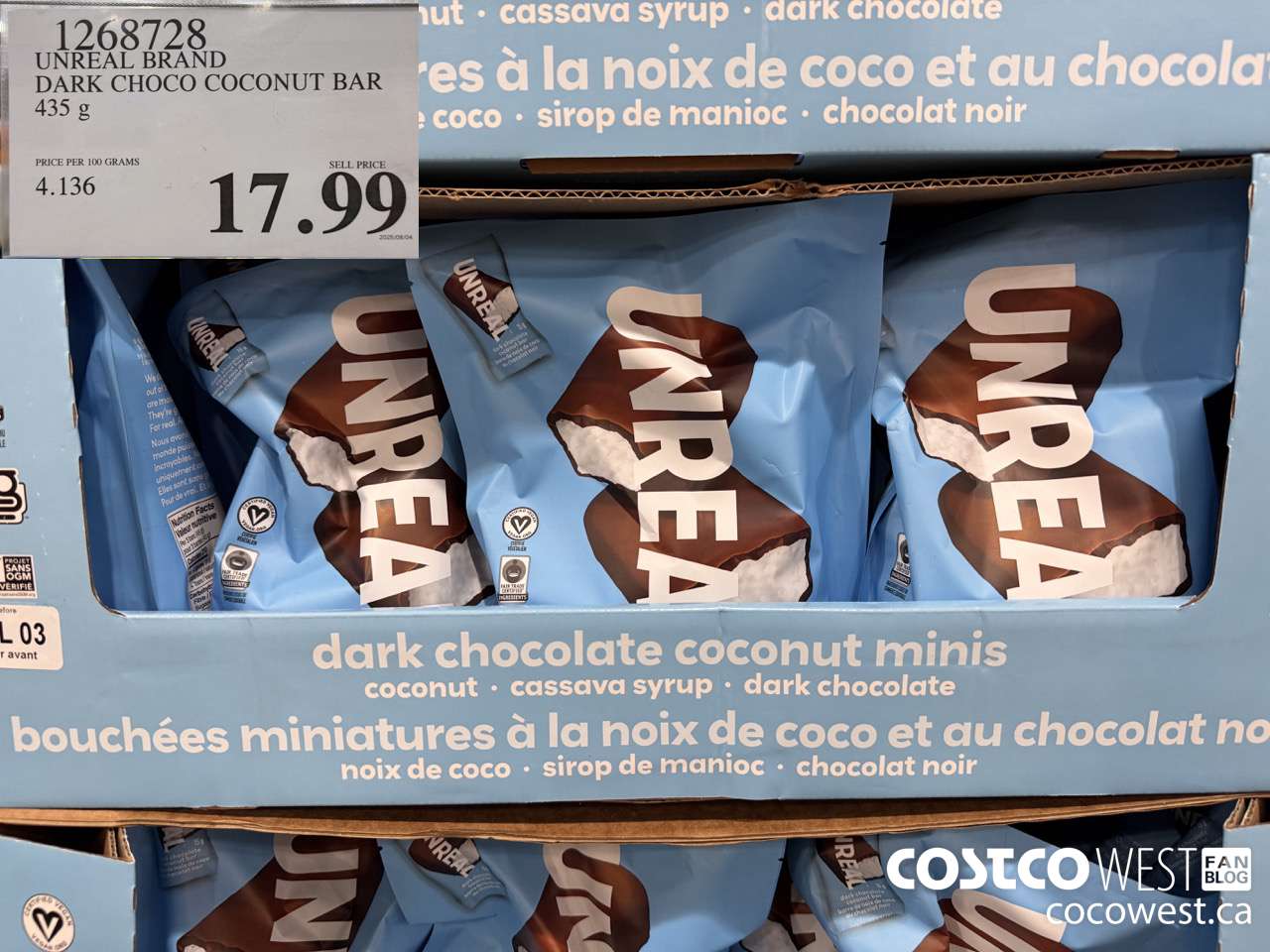 1268728 UNREAL DARK CHOCOLATE COCONUT BAR 435 G $17.99