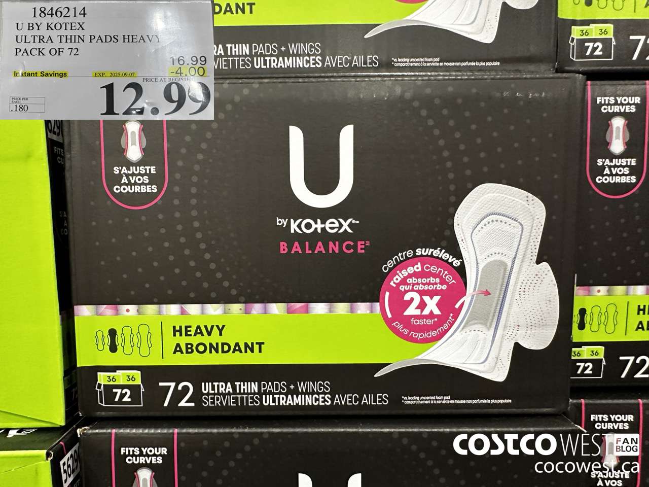 1846214 U BY KOTEX ULTRA THIN PADS HEAVY PACK OF 72 ($4.00 INSTANT SAVINGS EXPIRES ON 2025-09-07) $12.99