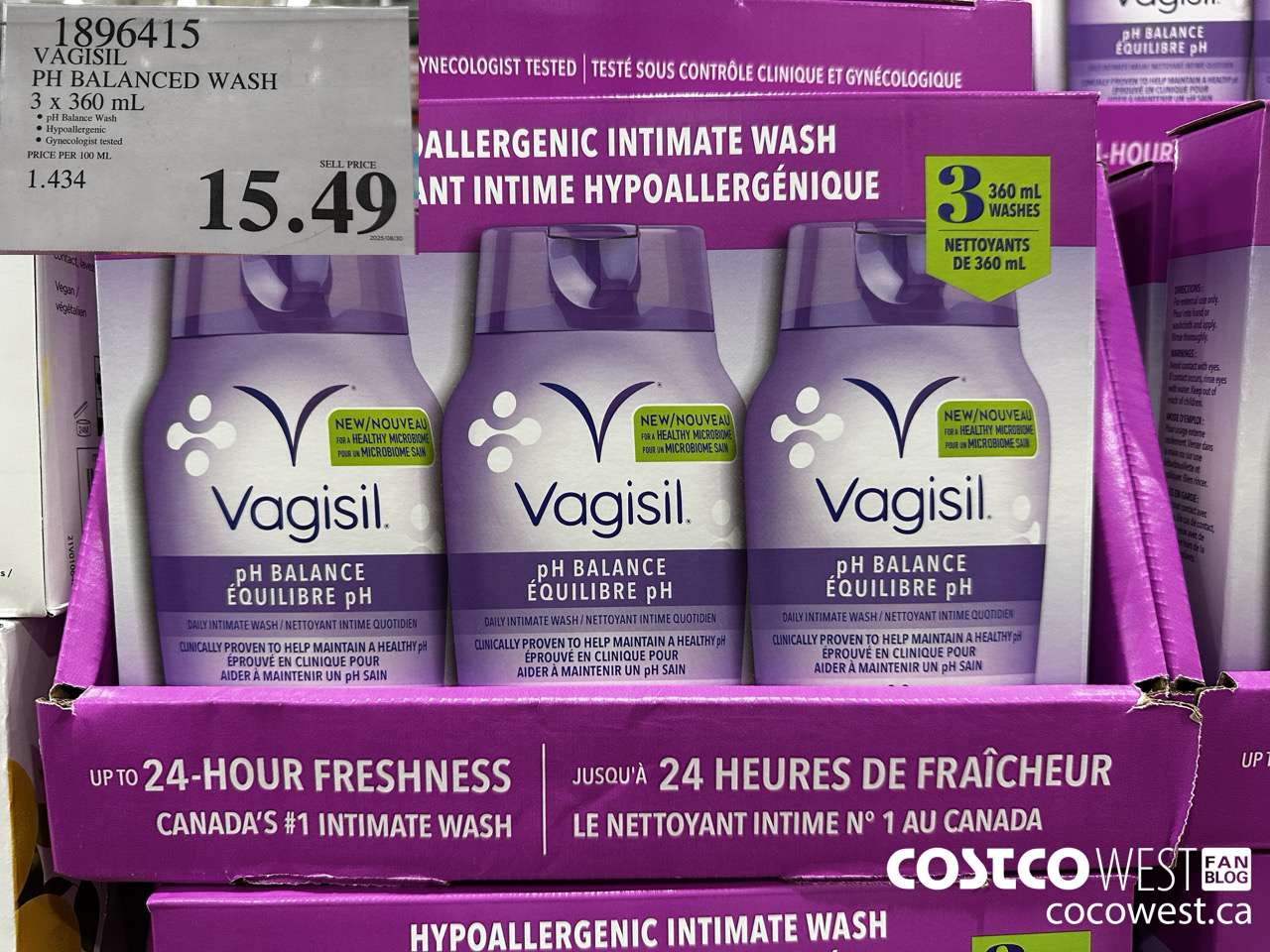 1896415 VAGISIL PH BALANCED WASH 3 X 360ML $15.49