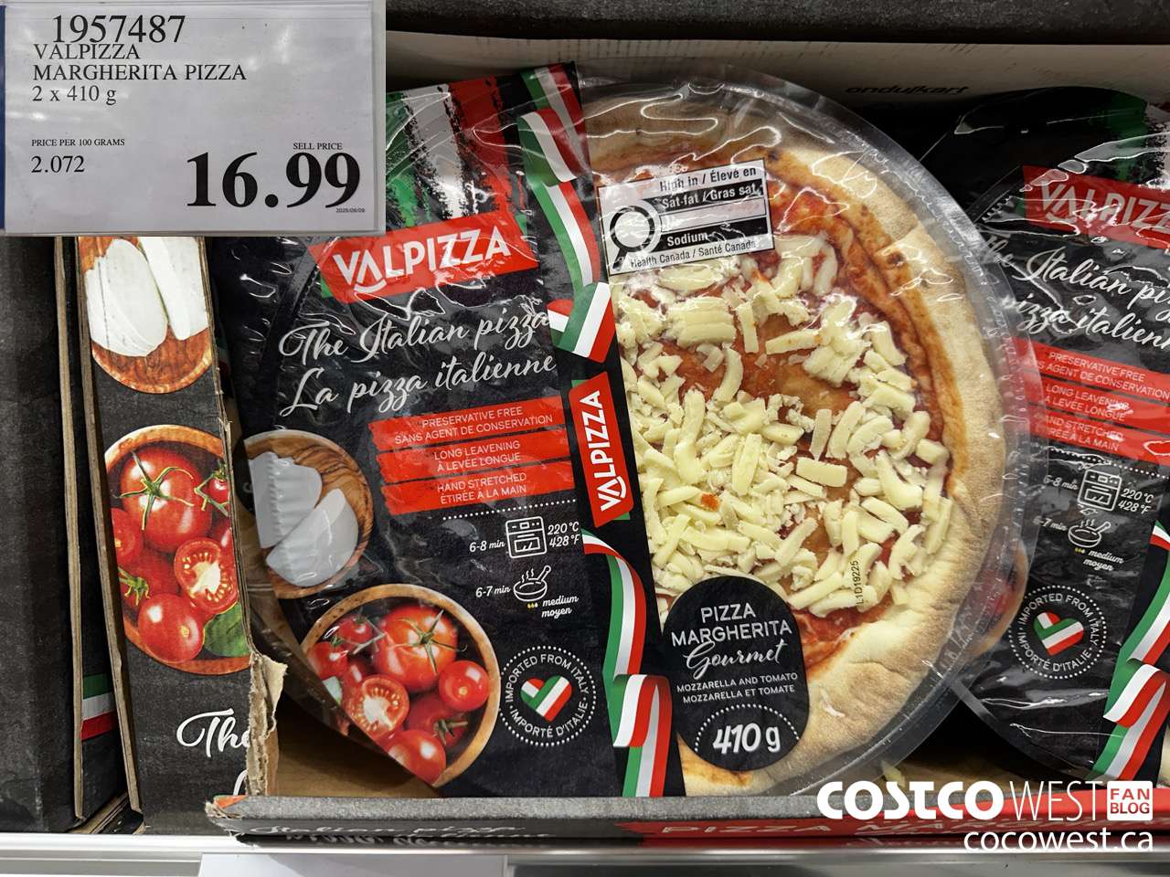 1957487 VALPIZZA MARGHERITA PIZZA 2 X 410G $16.99