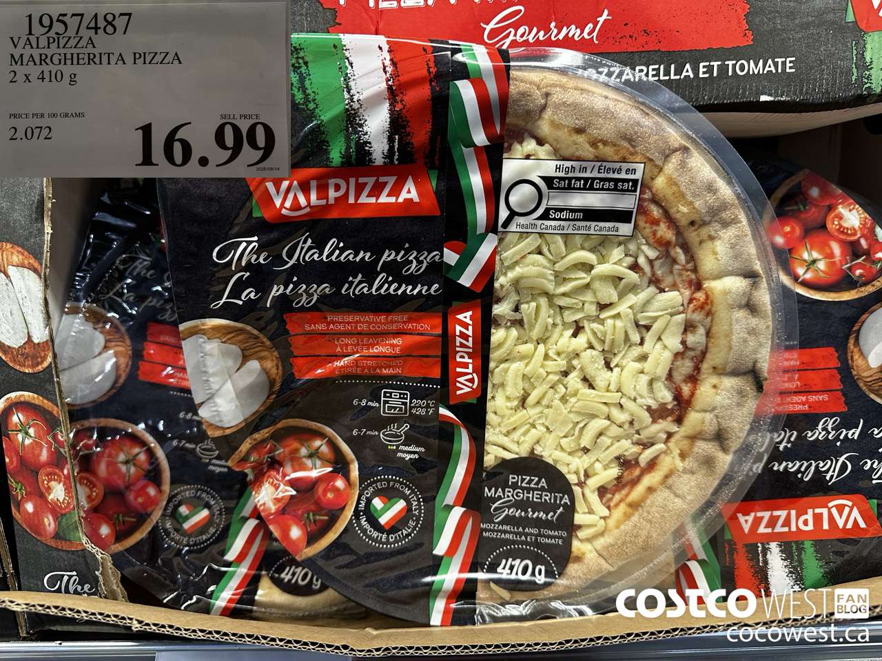 1957487 VALPIZZA MARGHERITA PIZZA 2 X 410G $16.99