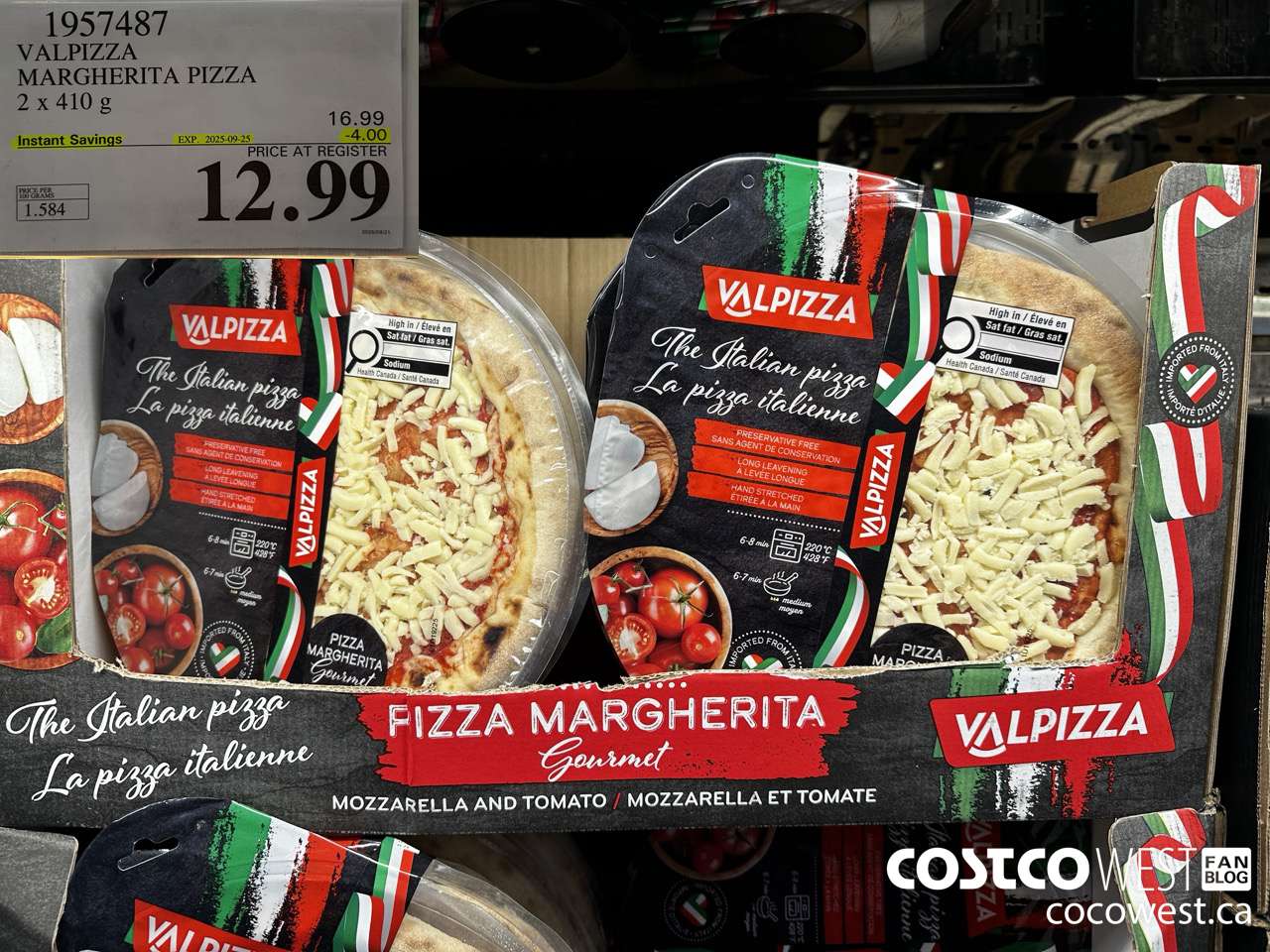 1957487 VALPIZZA MARGHERITA PIZZA 2 X 410G ($4.00 INSTANT SAVINGS EXPIRES ON 2025-09-25) $12.99