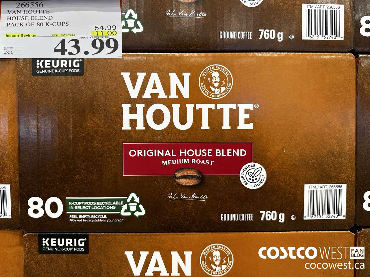 266556 VAN HOUTTE HOUSE BLEND K-CUPS 80 COUNT ($11.00 INSTANT SAVINGS EXPIRES ON 2025-09-14) $43.99