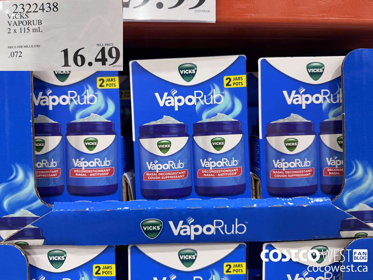 2322438 VICKS VAPORUB 2 X 115 ML $16.49