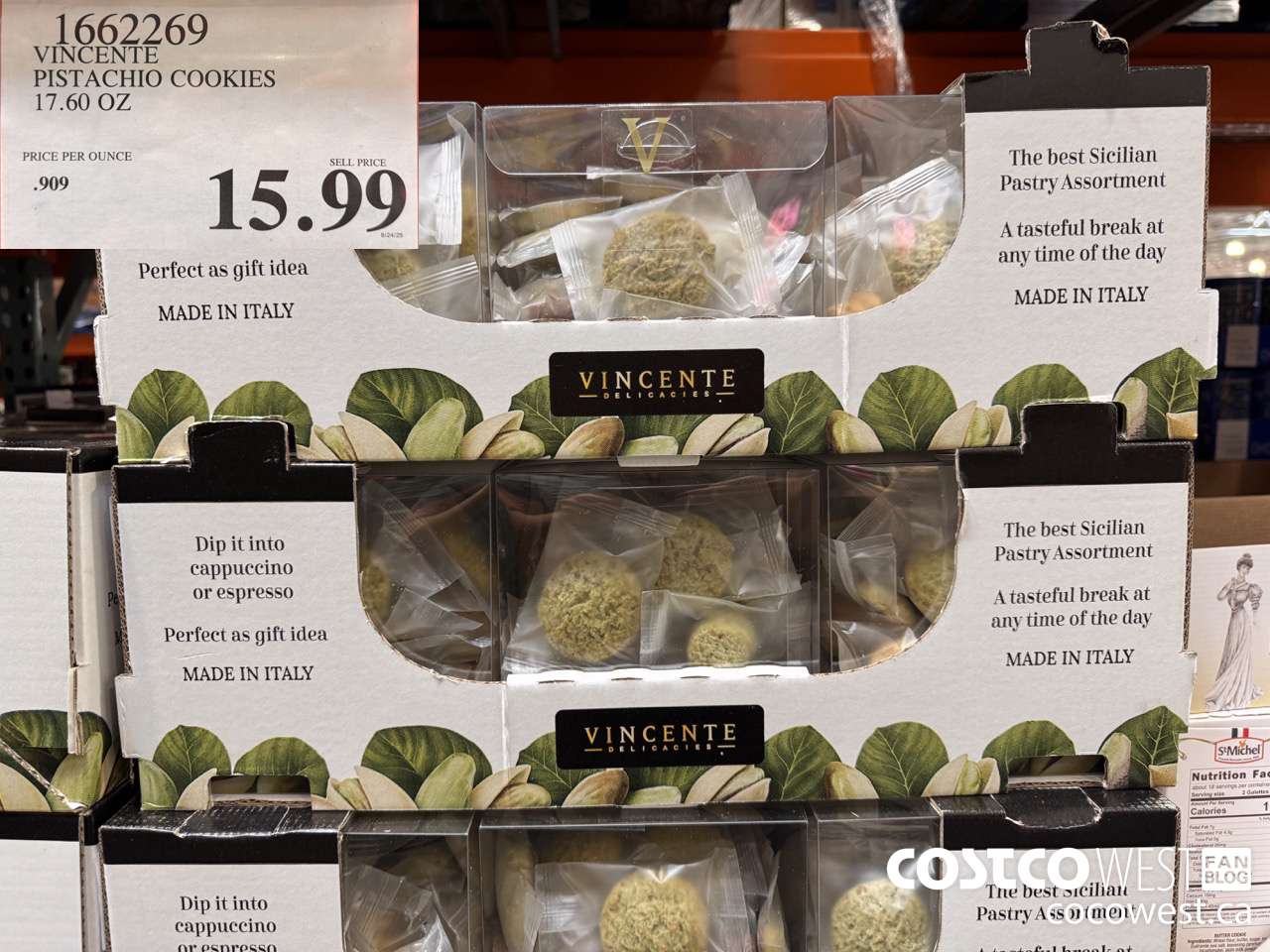1662269 VINCENTE PISTACHIO COOKIES 17.60 OZ $15.99