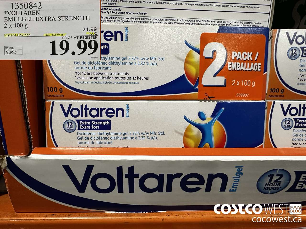 1350842 VOLTAREN EMUGEL ES 2 X 100 G ($5.00 INSTANT SAVINGS EXPIRES ON 2025-09-28) $19.99