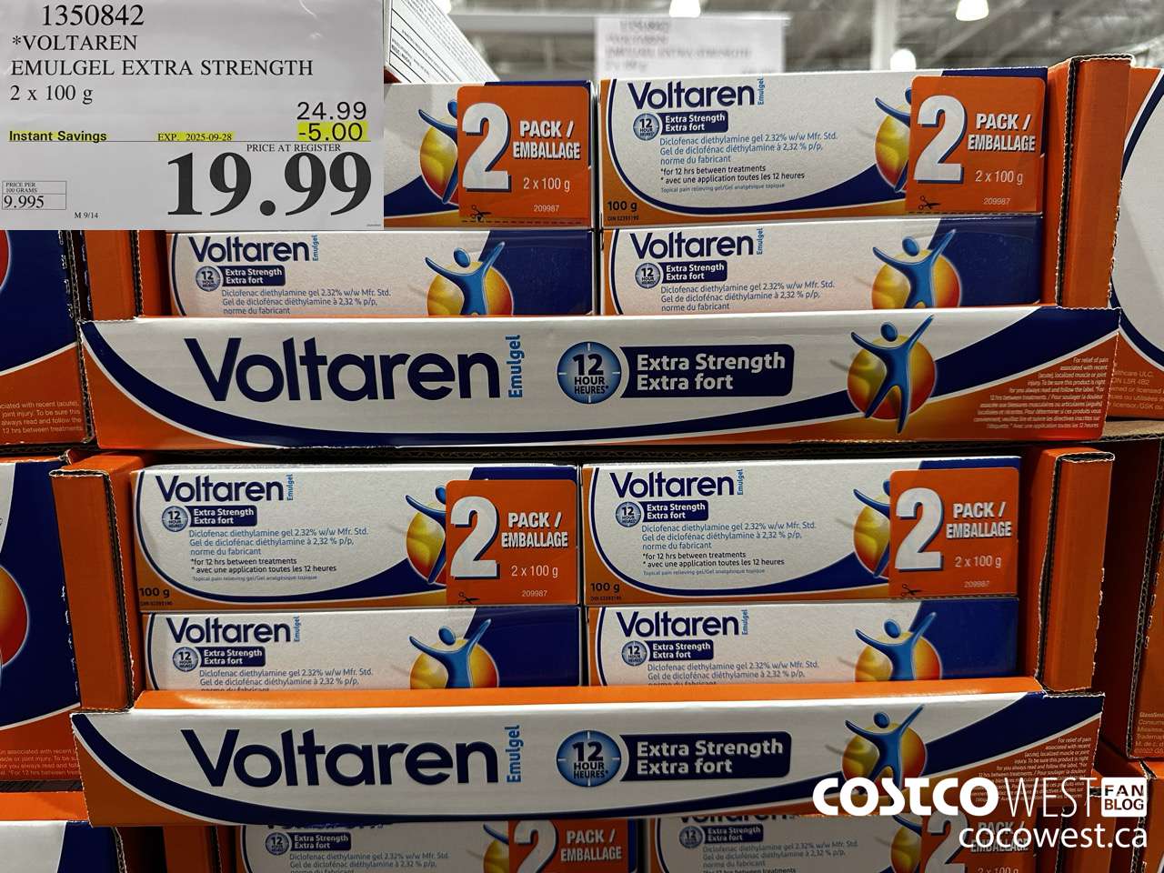 1350842 VOLTAREN EMUGEL ES 2 X 100 G ($5.00 INSTANT SAVINGS EXPIRES ON 2025-09-28) $19.99
