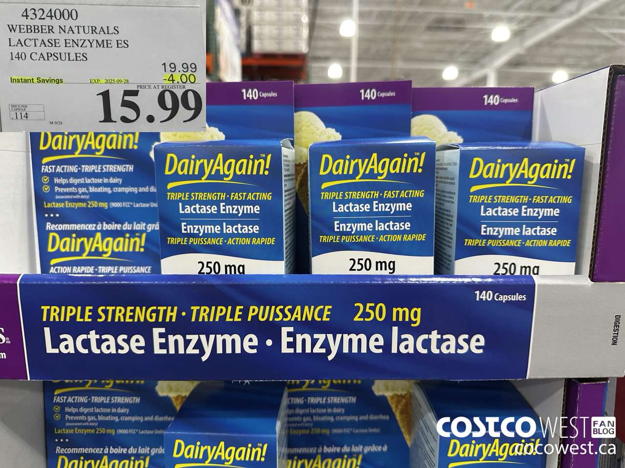 4324000 WEBBER LACTASE ENZYME ES 140 CAPSULES ($4.00 INSTANT SAVINGS EXPIRES ON 2025-09-28) $15.99