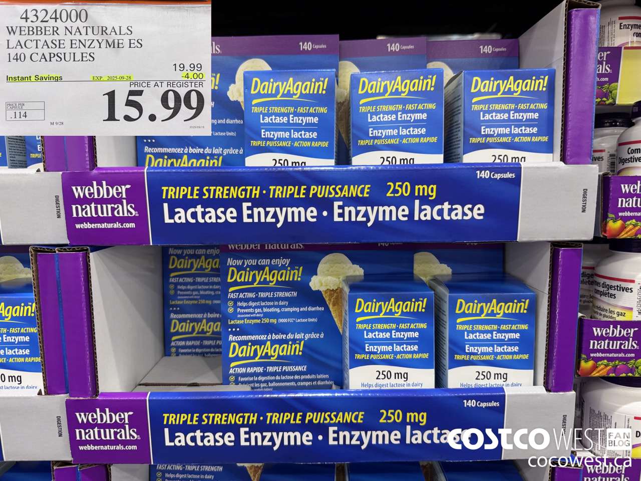 4324000 WEBBER LACTASE ENZYME ES 140 CAPSULES ($4.00 INSTANT SAVINGS EXPIRES ON 2025-09-28) $15.99