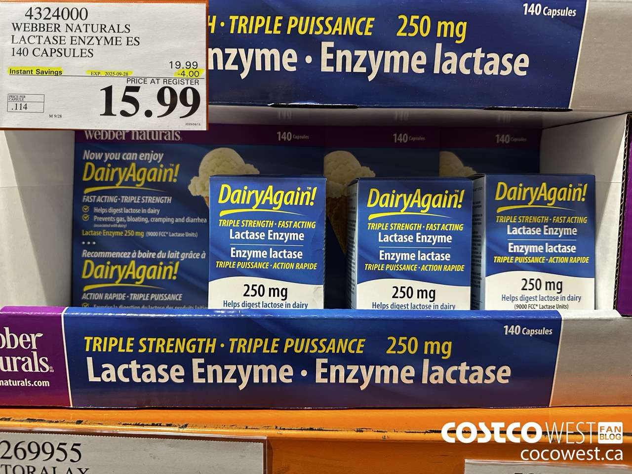 4324000 WEBBER LACTASE ENZYME ES 140 CAPSULES ($4.00 INSTANT SAVINGS EXPIRES ON 2025-09-28) $15.99