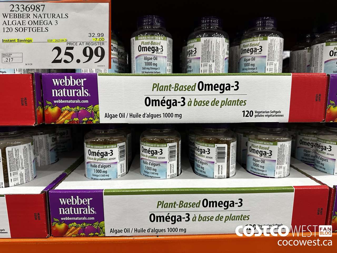 2336987 WEBBER NATURALS ALGAE OMEGA-3 560MG 120 SOFTGELS ($7.00 INSTANT SAVINGS EXPIRES ON 2025-09-28) $25.99