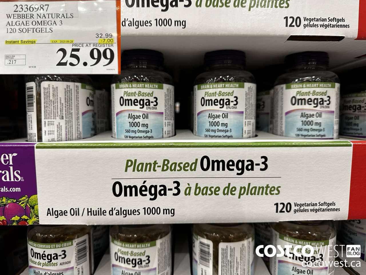 2336987 WEBBER NATURALS ALGAE OMEGA-3 560MG 120 SOFTGELS ($7.00 INSTANT SAVINGS EXPIRES ON 2025-09-28) $25.99
