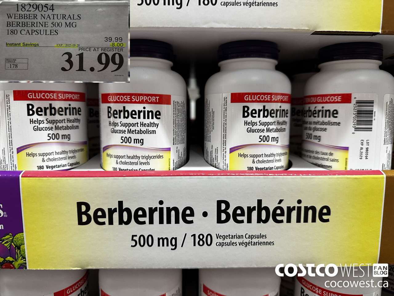 1829054 WEBBER NATURALS BERBERINE 500MG X 180 CAPSULES ($8.00 INSTANT SAVINGS EXPIRES ON 2025-09-28) $31.99