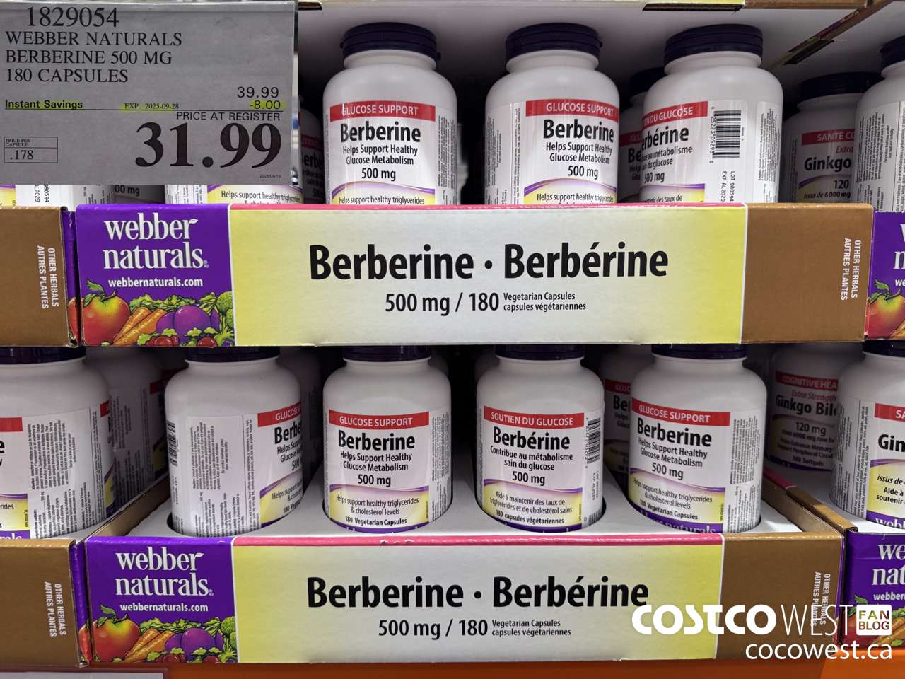 1829054 WEBBER NATURALS BERBERINE 500MG X 180 CAPSULES ($8.00 INSTANT SAVINGS EXPIRES ON 2025-09-28) $31.99