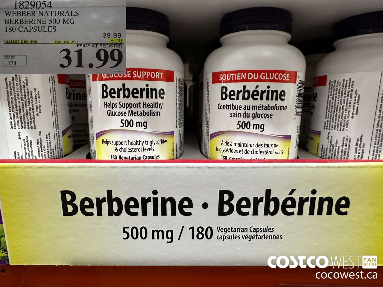 1829054 WEBBER NATURALS BERBERINE 500MG X 180 CAPSULES ($8.00 INSTANT SAVINGS EXPIRES ON 2025-09-28) $31.99