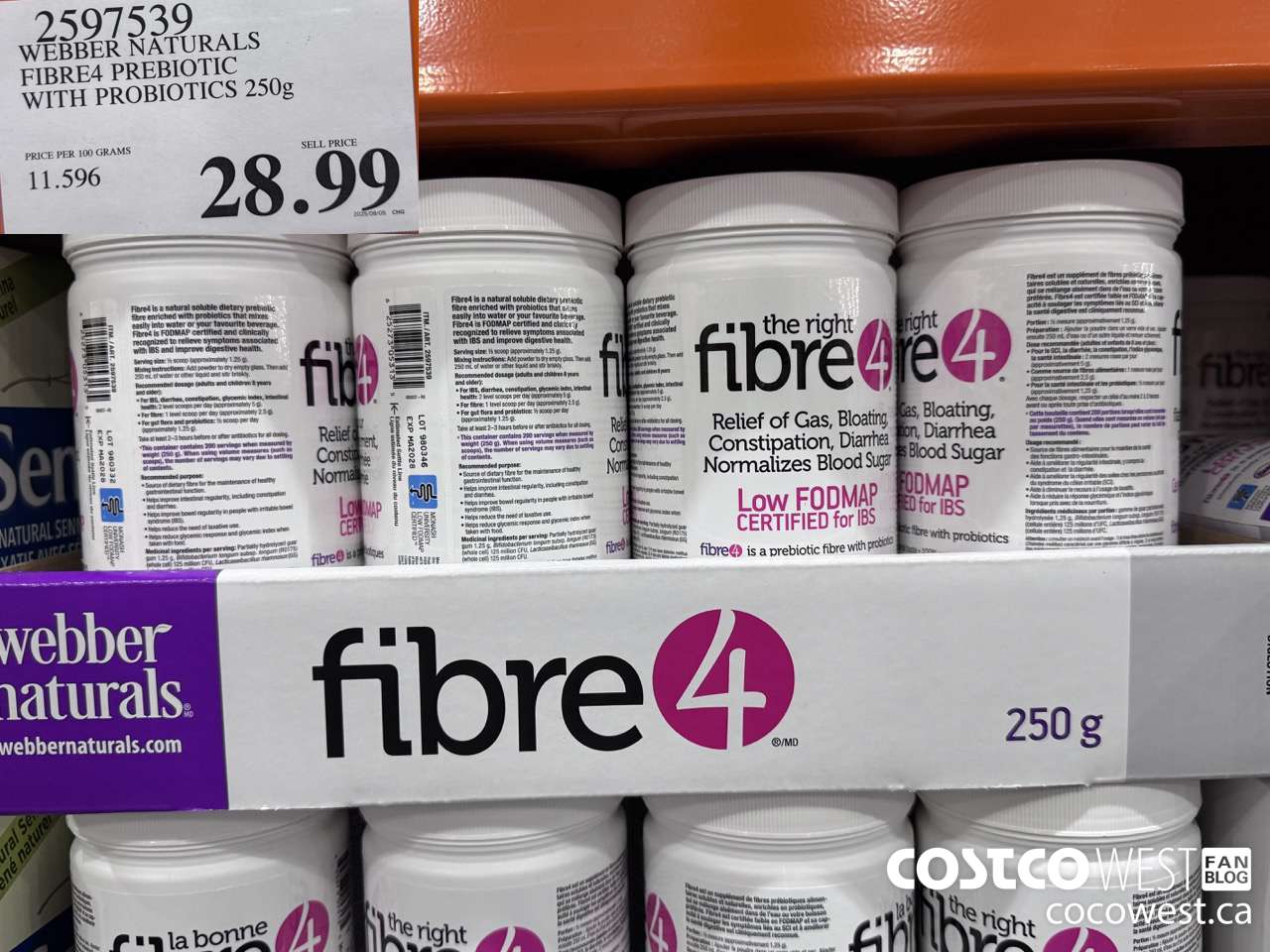 2597539 WEBBER NATURALS FIBRE4 PREBIOTIC WITH PROBIOTICS 250G $28.99