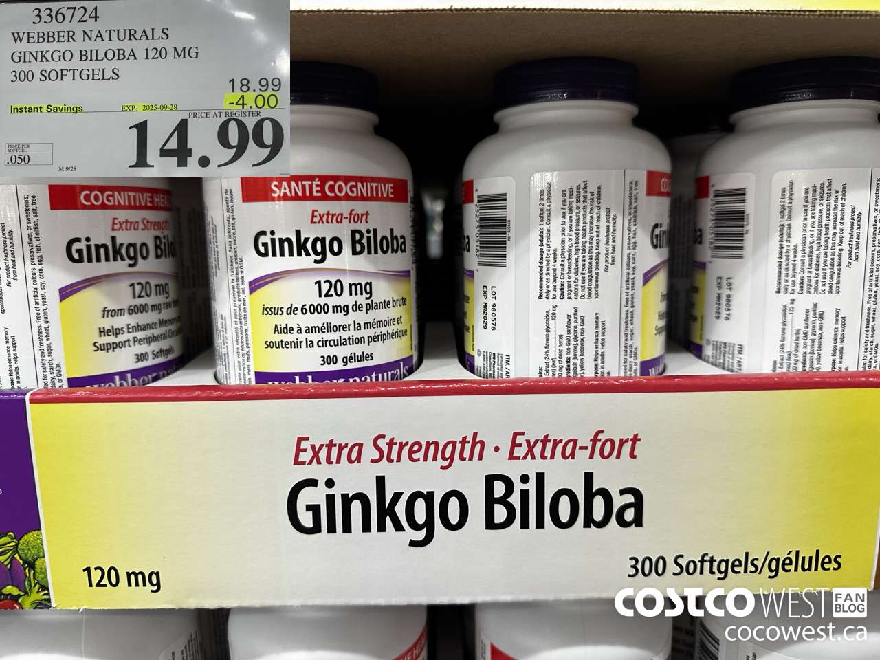 336724 WEBBER NATURALS GINKGO BILOBA 120MG 300 SOFTGELS ($4.00 INSTANT SAVINGS EXPIRES ON 2025-09-28) $14.99