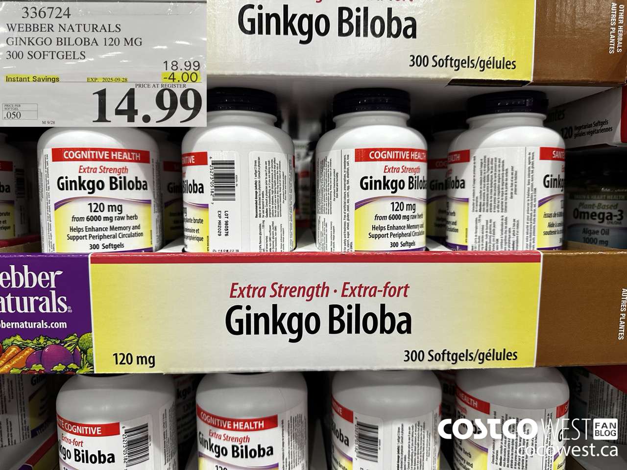 336724 WEBBER NATURALS GINKGO BILOBA 120MG 300 SOFTGELS ($4.00 INSTANT SAVINGS EXPIRES ON 2025-09-28) $14.99