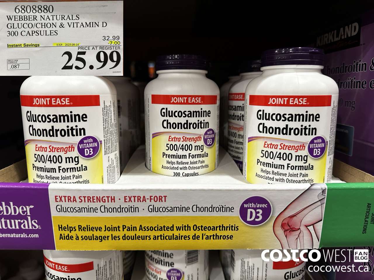 6808880 WEBBER NATURALS GLUCO/CHON 500/400 MG W/VIT D 300 CAPSULES ($7.00 INSTANT SAVINGS EXPIRES ON 2025-09-14) $25.99