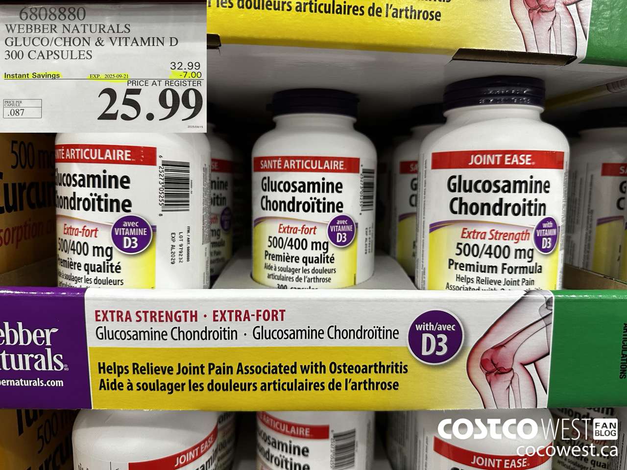 6808880 WEBBER NATURALS GLUCO/CHON 500/400 MG W/VIT D 300 CAPSULES ($7.00 INSTANT SAVINGS EXPIRES ON 2025-09-21) $25.99