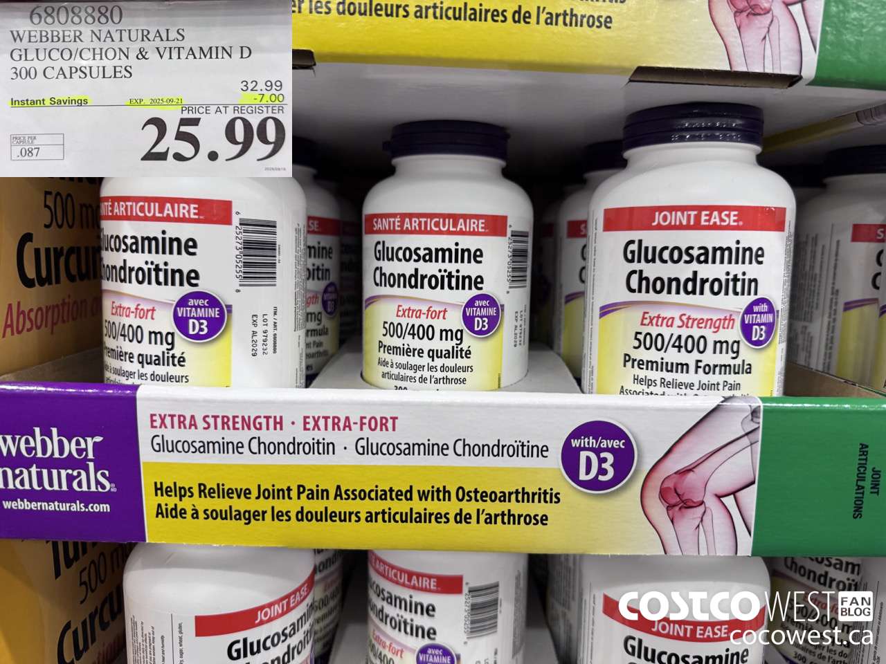 6808880 WEBBER NATURALS GLUCO/CHON 500/400 MG W/VIT D 300 CAPSULES ($7.00 INSTANT SAVINGS EXPIRES ON 2025-09-21) $25.99