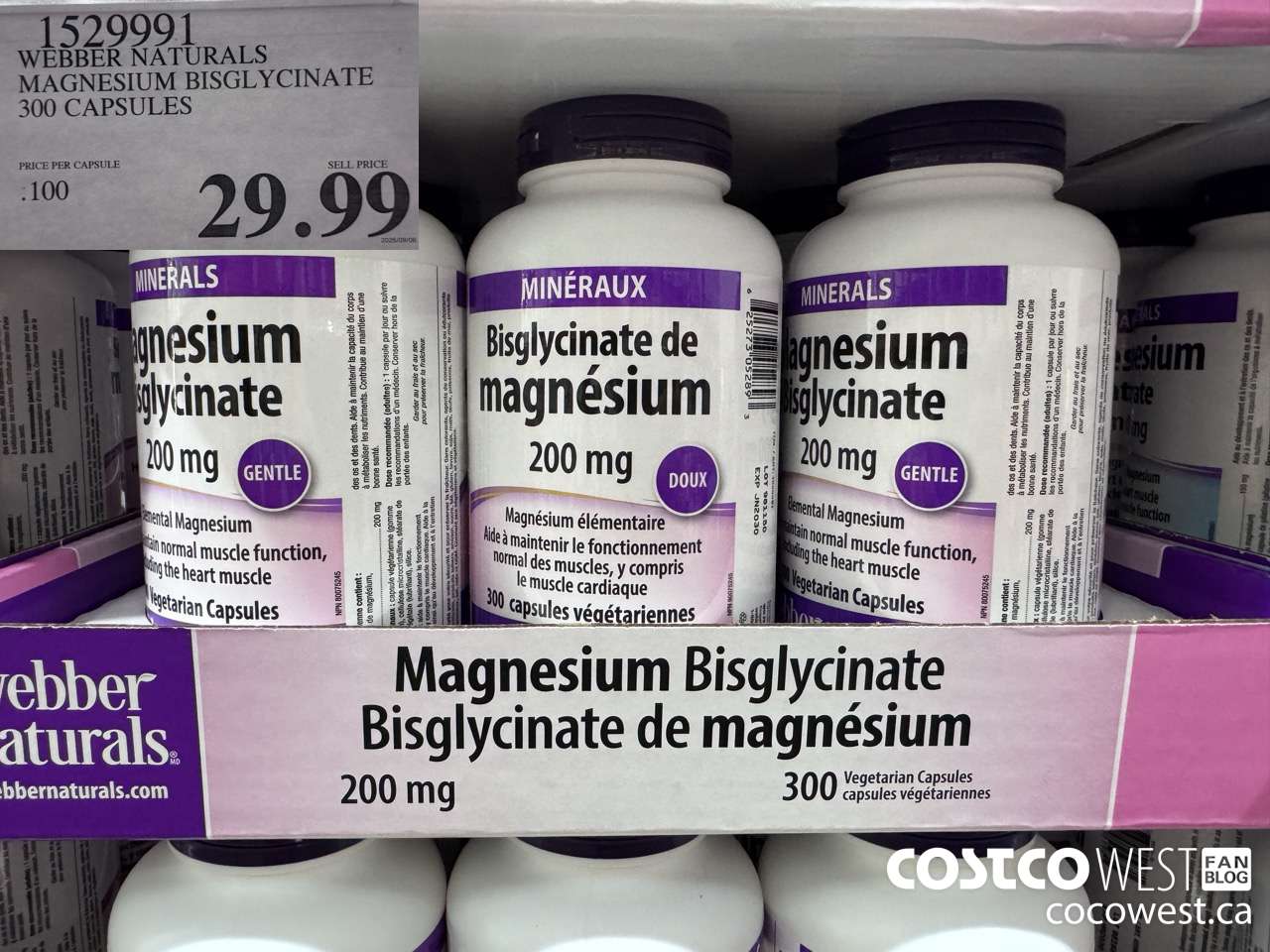 1529991 WEBBER NATURALS MAGNESIUM BISGLYCINATE 200MG 300 CAPSULES $29.99